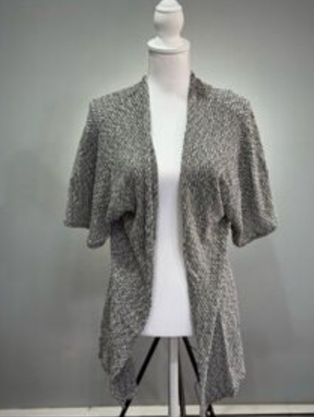 H&M Divided Open Front Cardigan Black White Short Sleeve Kimono Knit Medium